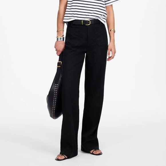 Madewell Pants - Madewell Patch Pocket Flare Pants 100% Linen Black Size 0/XS NWT